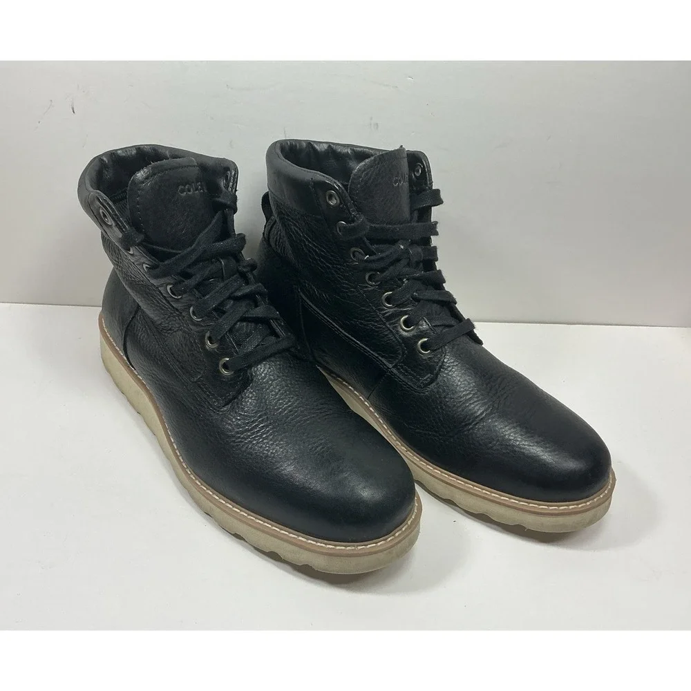 Cole Haan Nantucket Black Leather Boot Mens Sz 8 Grand‎ OS Ankle No Insoles